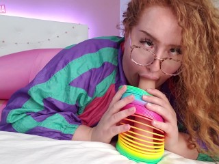 Horny Step-sister Blows & Throat Bangs You With A Slinky, Gets Big Facial