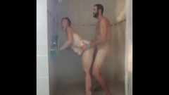 Taking Daddie In A Public Shower With Face Nailing And Creampie