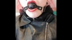 Custom Gagging Clip With Extra Drool In Double Leather Jackets & Red Lips