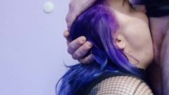Blue Hair Female Intense Juicy Messy Deepthroat Gagging Facefuck