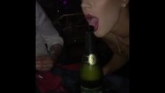 Club Whore Deepthroating Champagne Bottle In Our Table!
